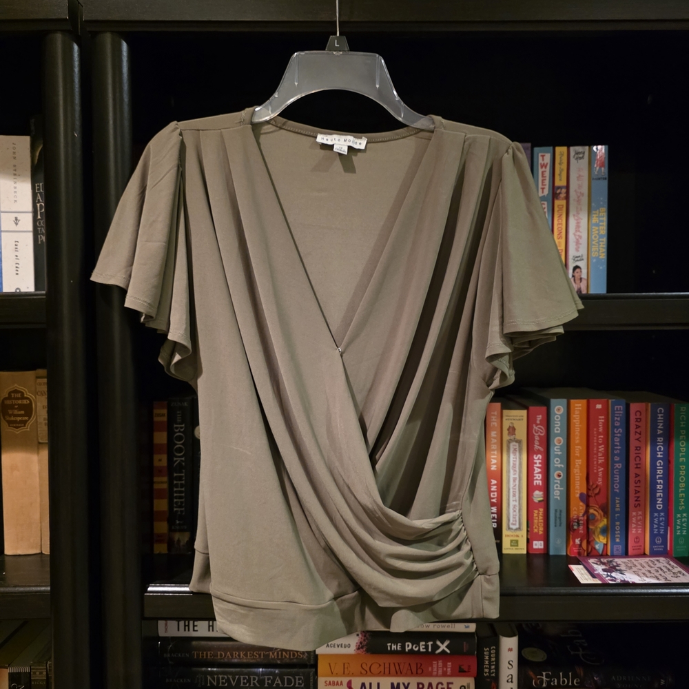 Haute Monde Olive Green Draped Wrap Blouse
